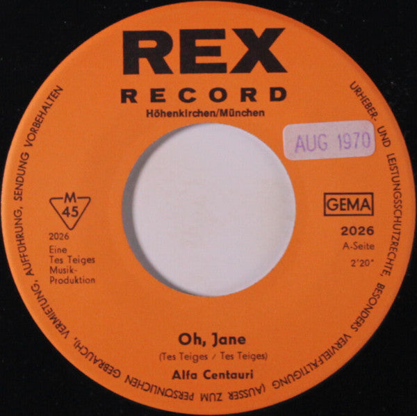 Alfa Centauri : Oh, Jane (7", Single)