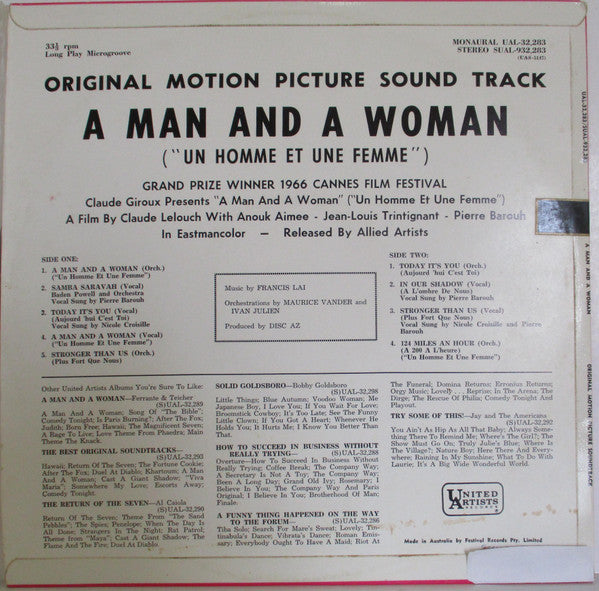 Francis Lai : A Man And A Woman "Un Homme Et Une Femme" (Original Motion Picture Soundtrack) (LP, Album)