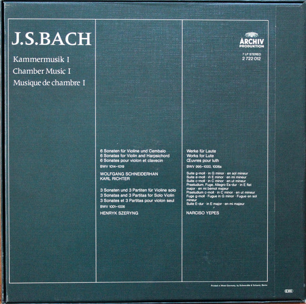 Johann Sebastian Bach : Kammermusik I / Chamber Music I / Musique De Chambre I (7xLP + Box, Comp)