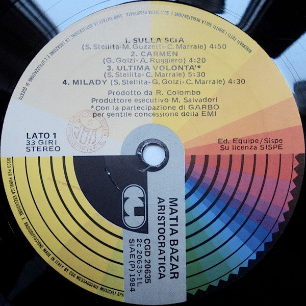 Matia Bazar : Aristocratica (LP, Album)