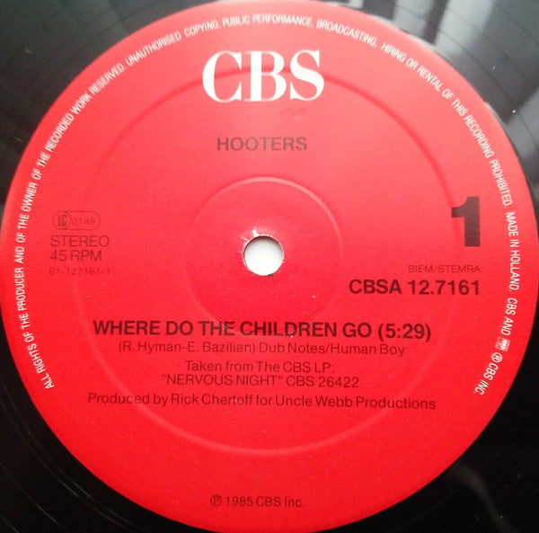 Hooters* : Where Do The Children Go / Nervous Night (12", Maxi)