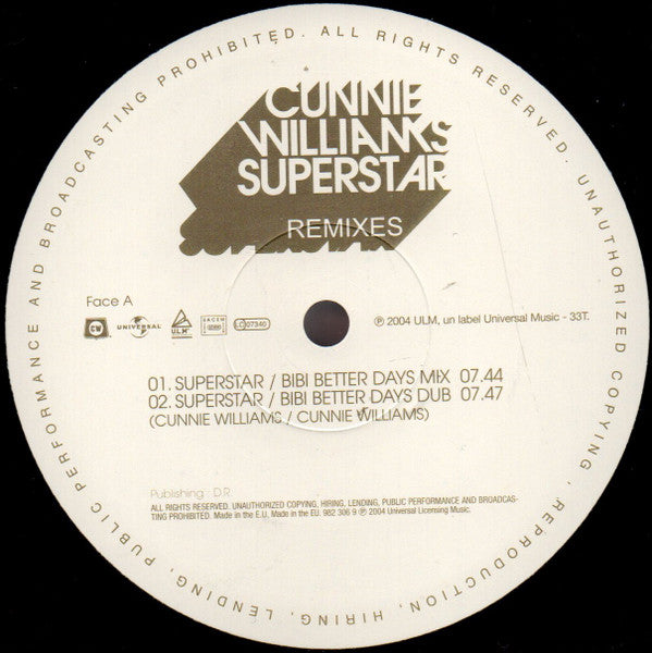 Cunnie Williams : Superstar (Remixes) (12")
