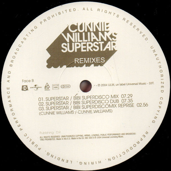 Cunnie Williams : Superstar (Remixes) (12")