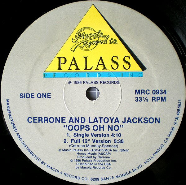 Cerrone & La Toya Jackson : Oops Oh No! (12")