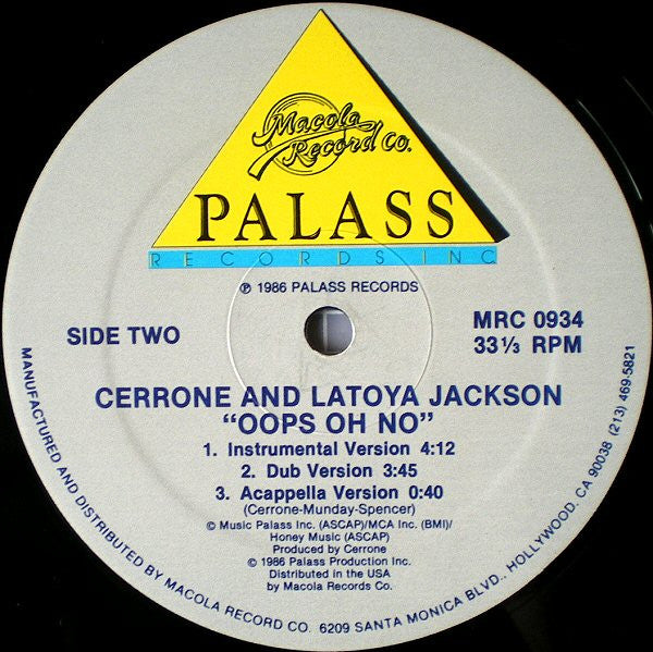 Cerrone & La Toya Jackson : Oops Oh No! (12")