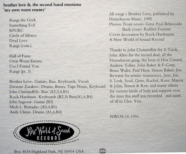 Brother Love & The Second Hand Emotions : My Own Worst Enemy (LP, Album, W/Lbl)