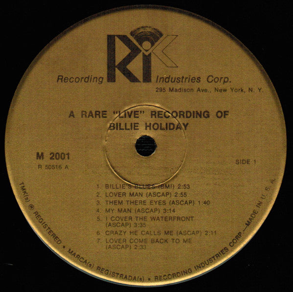 Billie Holiday : A Rare Live Recording Of Billie Holiday (LP, Album)