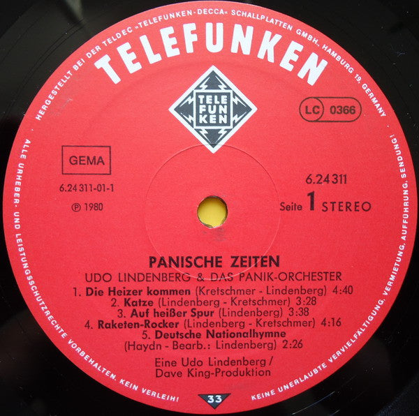 Udo Lindenberg : Panische Zeiten (LP, Album)