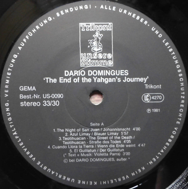 Dario Domingues : The End Of The Yahgans Journey (Die Reise Der Yahgan Ist Zu Ende) (LP, Album)