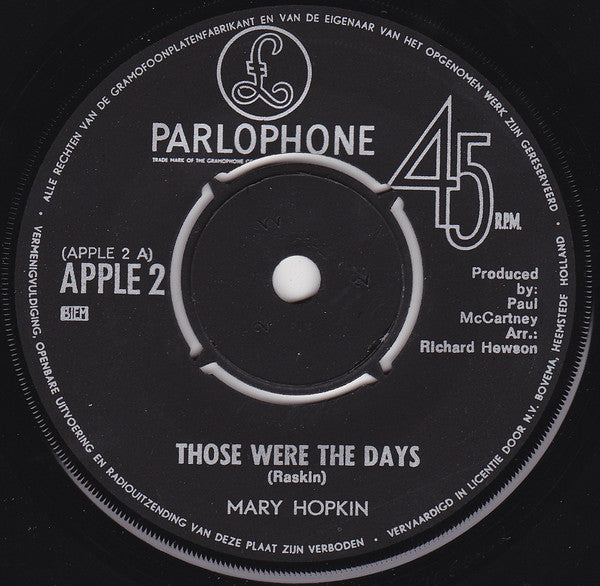 Mary Hopkin : Those Were The Days (7", Single)