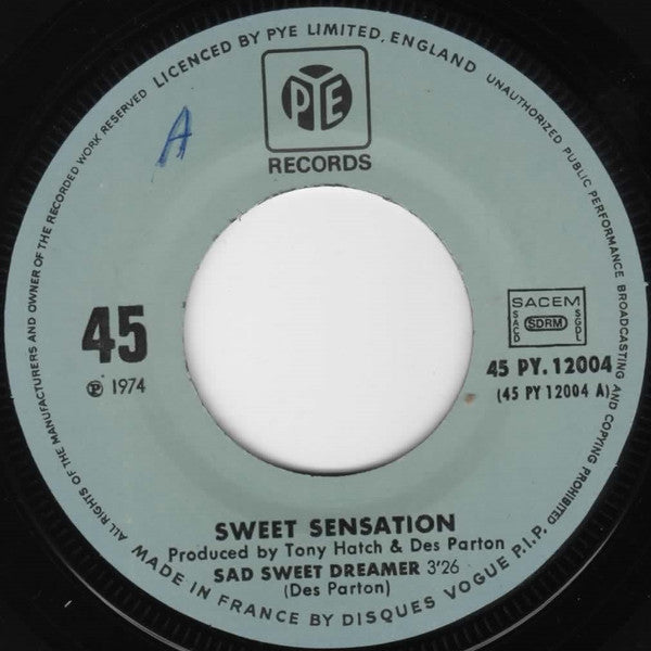 Sweet Sensation (2) : Sad Sweet Dreamer  (7", Single)