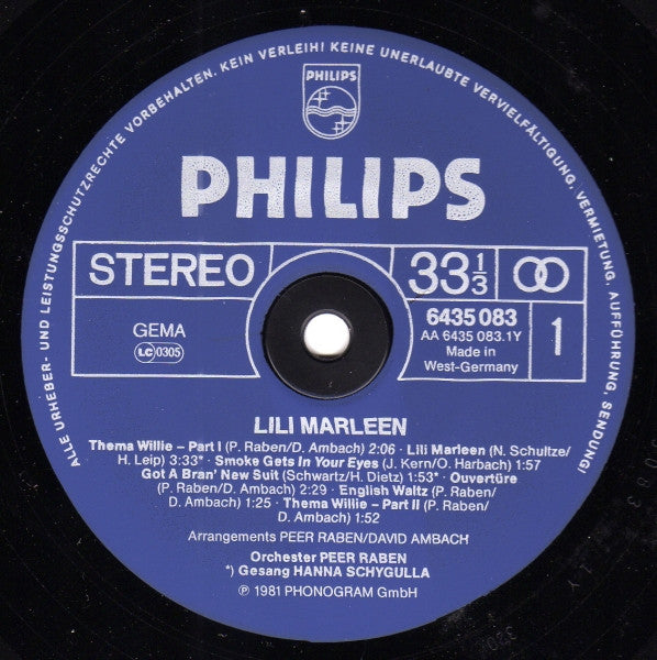 Peer Raben : Lili Marleen - Die Musik Zum Film Von Rainer Werner Fassbinder (LP, Album)