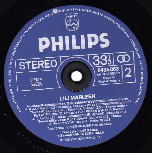 Peer Raben : Lili Marleen - Die Musik Zum Film Von Rainer Werner Fassbinder (LP, Album)