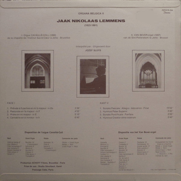 Jacques-Nicolas Lemmens – Jozef Sluys : Œuvres D'Orgue (LP)