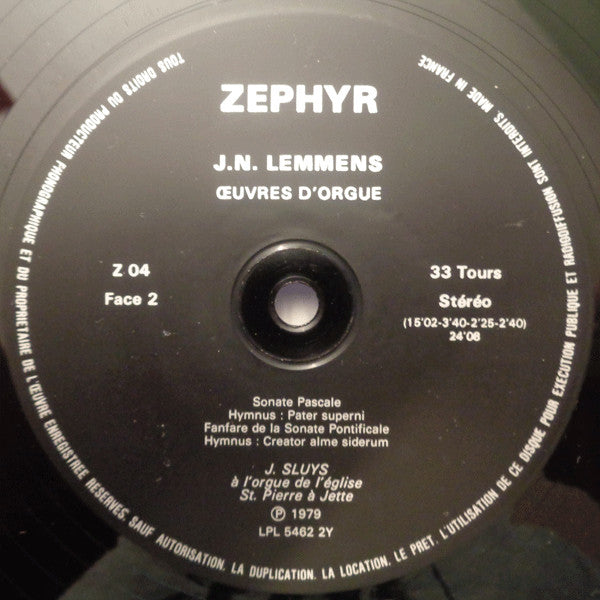 Jacques-Nicolas Lemmens – Jozef Sluys : Œuvres D'Orgue (LP)