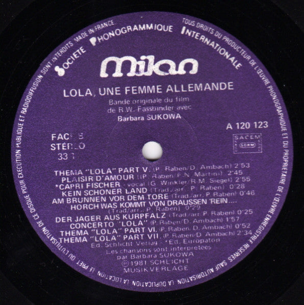 Peer Raben : Lola, Une Femme Allemande (LP, Album)