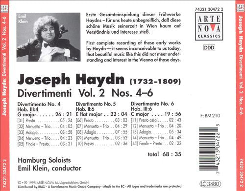 Joseph Haydn, Hamburger Solisten, Emil Klein : Divertimenti Vol. 2 Nos. 4-6 (CD, Album)