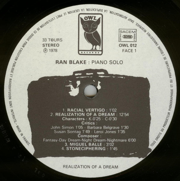 Ran Blake : Realization Of A Dream (LP, Album)