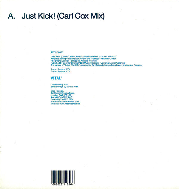 Cohen* Vs Deluxe* : Just Kick! (Carl Cox Mix) (12", S/Sided)