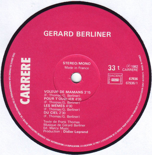 Gérard Berliner : Gerard Berliner (LP, Album)