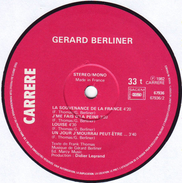 Gérard Berliner : Gerard Berliner (LP, Album)