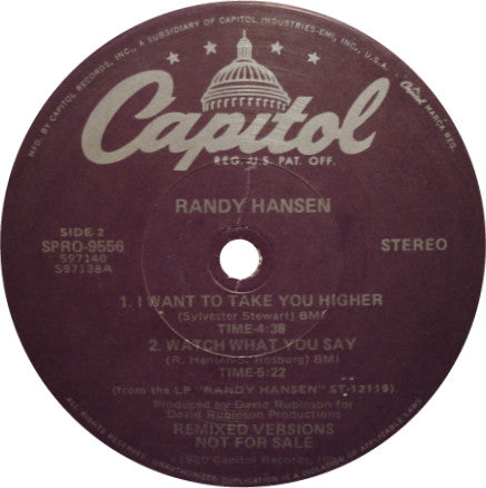 Randy Hansen : Top Trax Remixed Versions (12", EP, Promo)