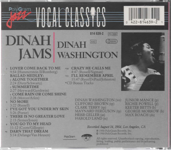 Dinah Washington : Dinah Jams (CD, Album, RE, RM)