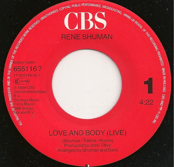 René Shuman And Band : Love And Body (Live) (7")