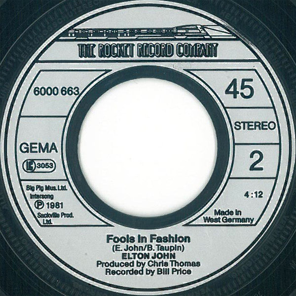 Elton John : Nobody Wins (7", Single)