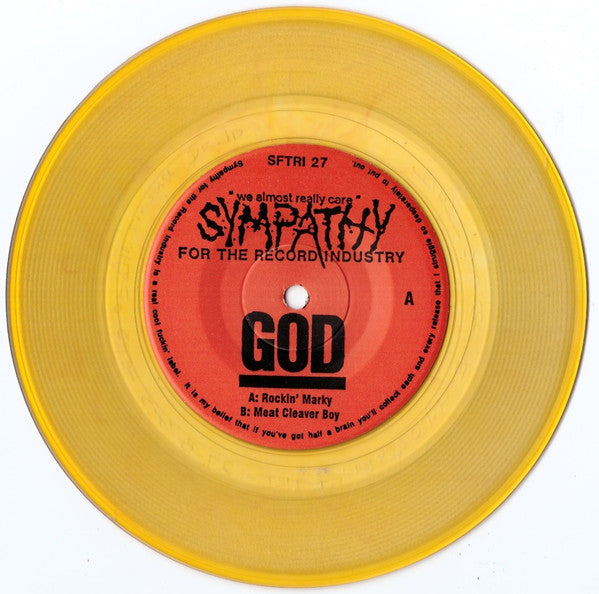 God (6) : Rockin' Marky / Meat Cleaver Boy (7", Single, Yel)