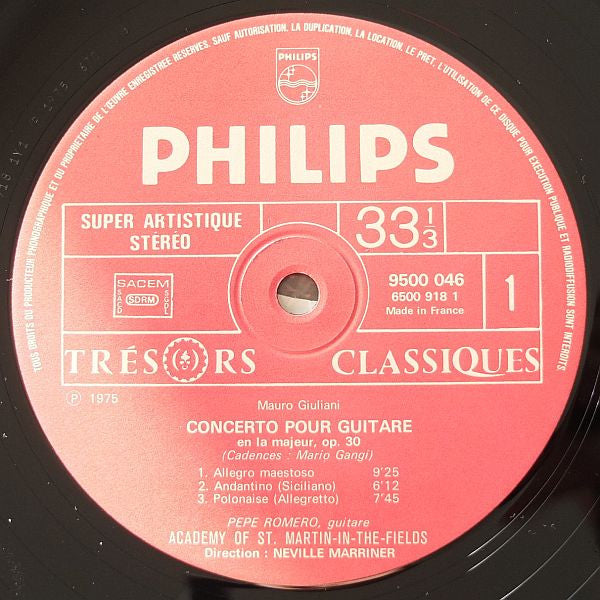Mauro Giuliani (2) — Pepe Romero - The Academy Of St. Martin-in-the-Fields - Sir Neville Marriner : Concerto Pour Guitare - Introduction, Theme Avec Variations Et Polonaise (LP)