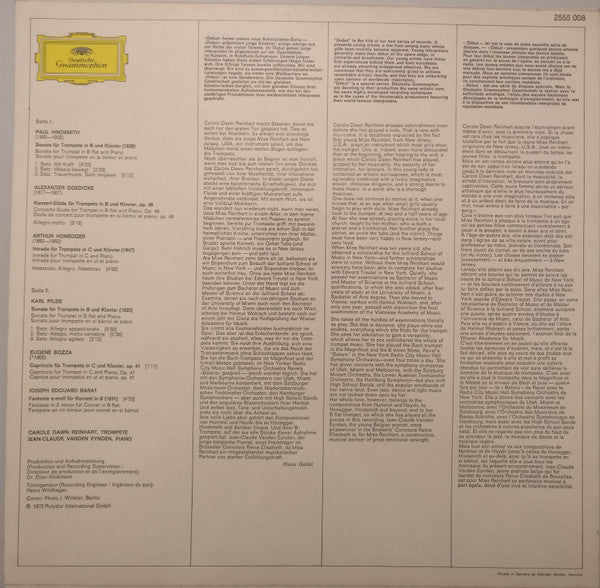 Paul Hindemith / Alexander Goedicke / Arthur Honegger / Karl Pilss / Eugène Bozza / Joseph Edouard Barat : Carole Dawn Reinhart, Jean-Claude Vanden Eynden : Kompositionen Für Trompete (LP, Album)