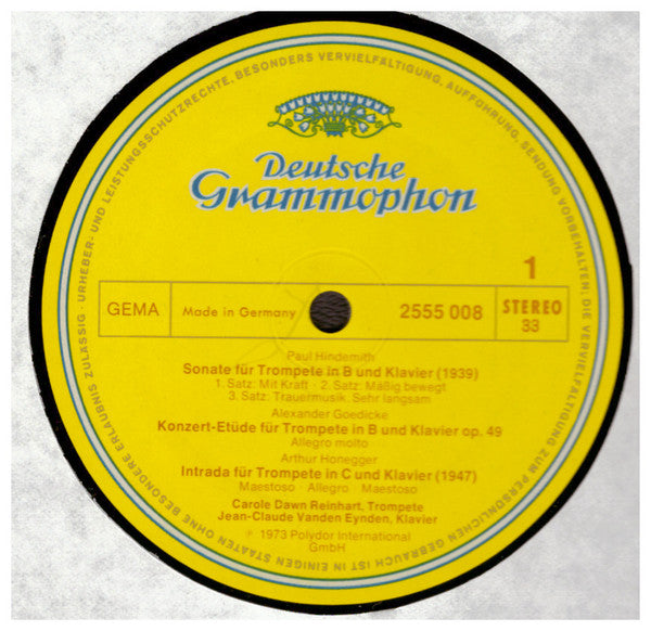 Paul Hindemith / Alexander Goedicke / Arthur Honegger / Karl Pilss / Eugène Bozza / Joseph Edouard Barat : Carole Dawn Reinhart, Jean-Claude Vanden Eynden : Kompositionen Für Trompete (LP, Album)