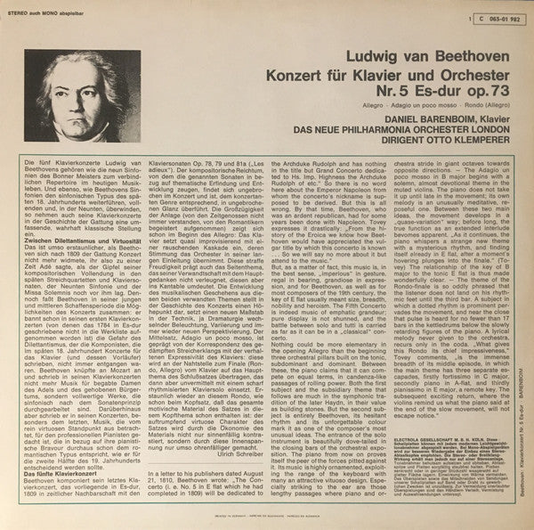 Ludwig van Beethoven - Daniel Barenboim / Otto Klemperer, New Philharmonia Orchestra : 5. Klavierkonzert (LP)