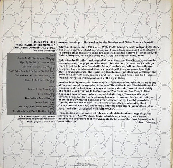 Waylon Jennings : Heartaches By The Number And Other Country Favorites (LP, Comp)