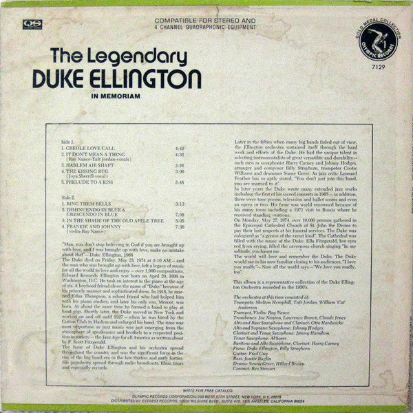 Duke Ellington, Duke Ellington And His Orchestra : The Legendary Duke Ellington In Memoriam (LP, Comp)