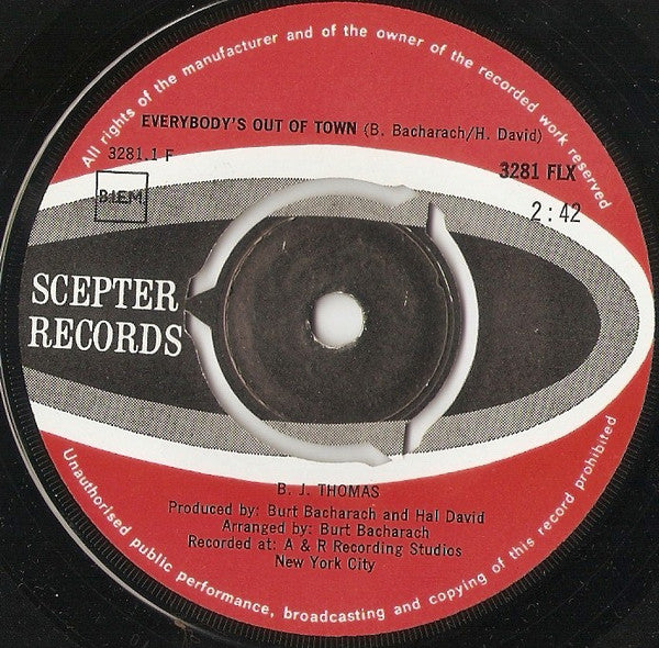 B.J. Thomas : Everybody's Out Of Town (7", Single)
