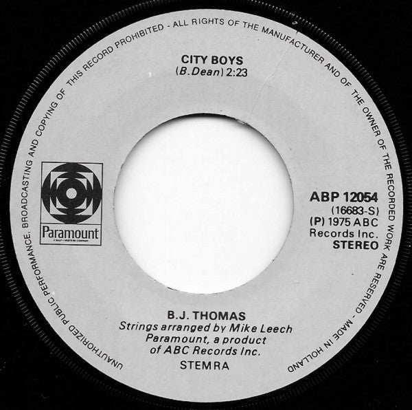 B.J. Thomas : (Hey Won't You Play) Another Someone Done Somebody Wrong Song (7", Single)