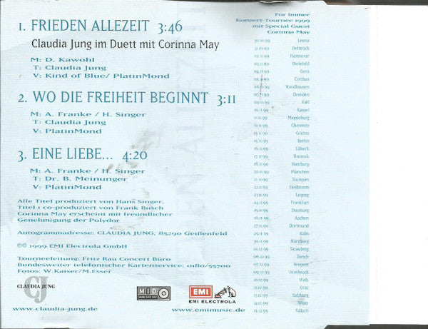 Claudia Jung * Corinna May : Frieden Allezeit (CD, Single)