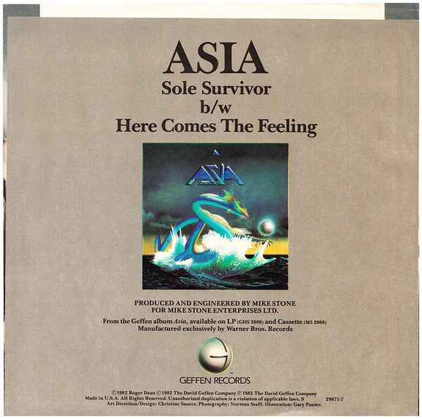 Asia (2) : Sole Survivor (7", Single, Win)