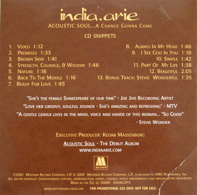 India.Arie : Acoustic Soul (CD Snippets) (CD, Promo, Smplr)