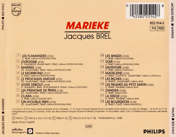 Jacques Brel : Marieke (CD, Comp)