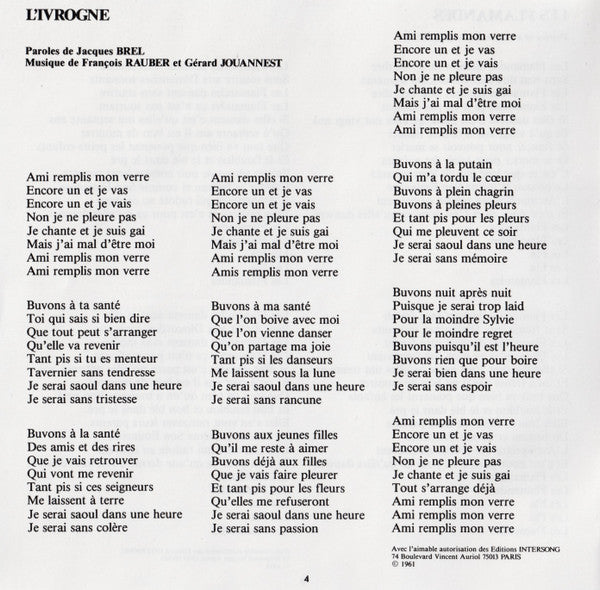 Jacques Brel : Marieke (CD, Comp)