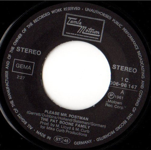 The Pat Boone Family : Please, Mr. Postman (7", Single)