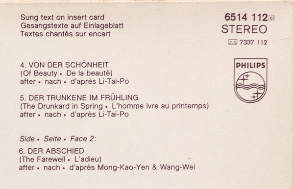 Gustav Mahler, Jessye Norman, Jon Vickers, London Symphony Orchestra, Sir Colin Davis : Das Lied Von Der Erde (LP)