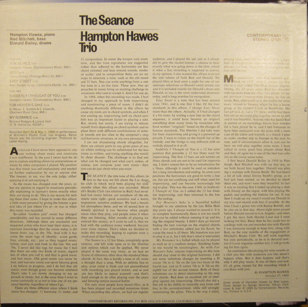Hampton Hawes Trio : The Seance (LP, Album)