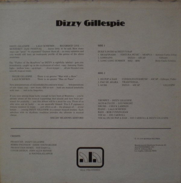 Dizzy Gillespie Featuring Lalo Schifrin : Live At The Monterey Jazz Festival (LP, Album)