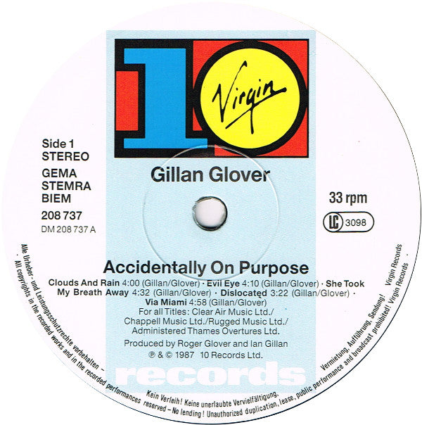 Gillan & Glover : Accidentally On Purpose (LP, Album)