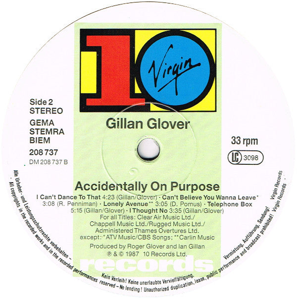 Gillan & Glover : Accidentally On Purpose (LP, Album)