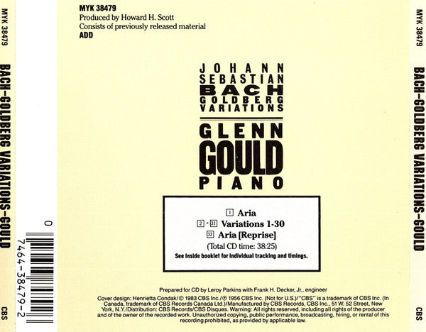 Johann Sebastian Bach - Glenn Gould : Goldberg Variations (CD, Album, RE)